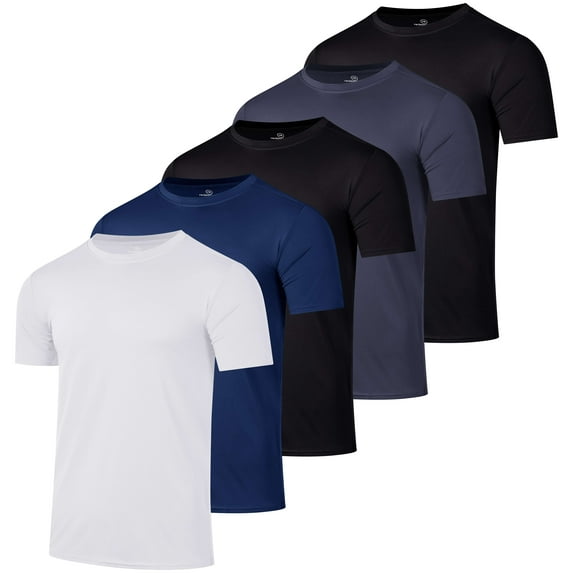 Real Essentials 5 Pack: Men’s Short Sleeve Dry Fit Active Crew Neck T Shirt - Athletic Running Gym Workout Tee Tops