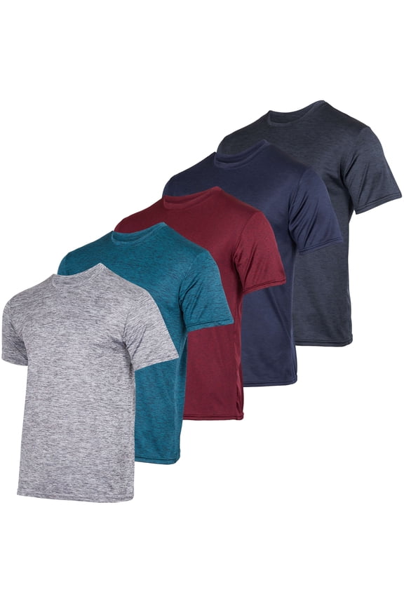 5 Pack: Men’s Short Sleeve Dry Fit Active Crew Neck T Shirt - Athletic Running Gym Workout Tee Tops