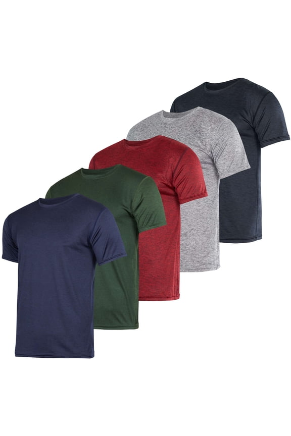 5 Pack: Men’s Short Sleeve Dry Fit Active Crew Neck T Shirt - Athletic Running Gym Workout Tee Tops