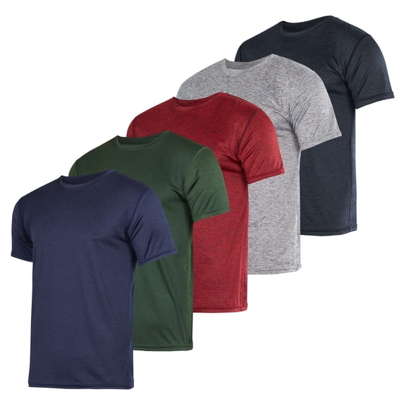Real Essentials 5 Pack: Men’s Short Sleeve Dry Fit Active Crew Neck T Shirt - Athletic Running Gym Workout Tee Tops