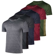 Real Essentials 5 Pack: Men's Dry-Fit Short Sleeve Crew Neck T Shirts Fitness Running Gym Workout Cool Exercise Athletic Tee