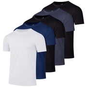 Real Essentials 5 Pack: Men's Dry-Fit Short Sleeve Crew Neck T Shirts Fitness Running Gym Workout Cool Exercise Athletic Tee