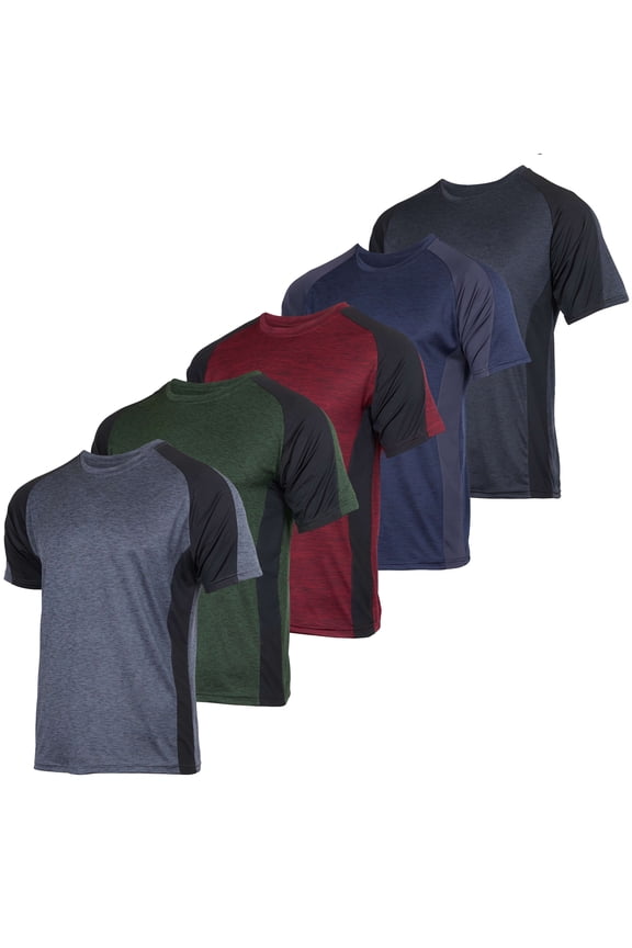 5 Pack: Men’s Short Sleeve Dry Fit Active Crew Neck T Shirt - Athletic Running Gym Workout Tee Tops