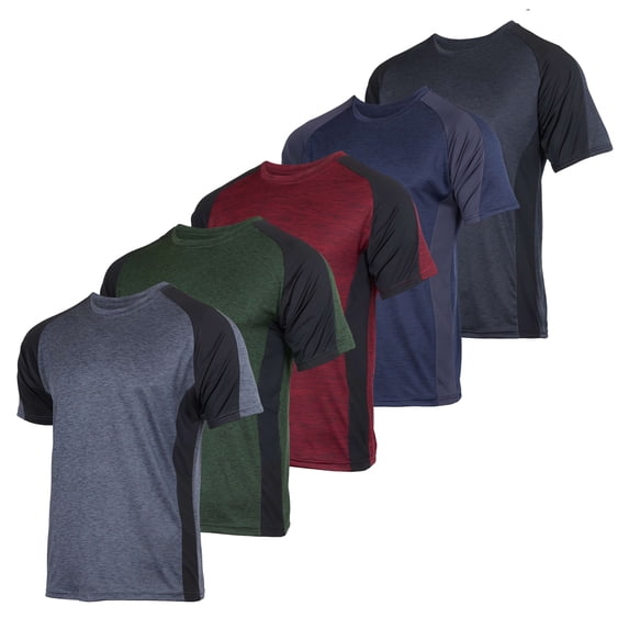 Real Essentials 5 Pack: Men’s Short Sleeve Dry Fit Active Crew Neck T Shirt - Athletic Running Gym Workout Tee Tops
