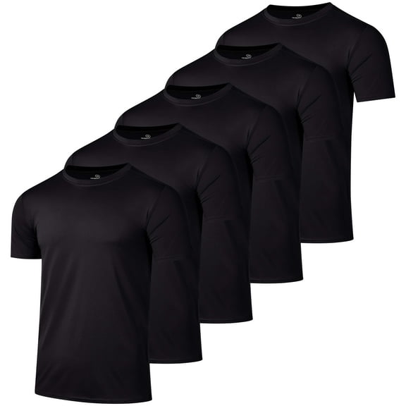 Real Essentials 5 Pack: Men’s Short Sleeve Dry Fit Active Crew Neck T Shirt - Athletic Running Gym Workout Tee Tops