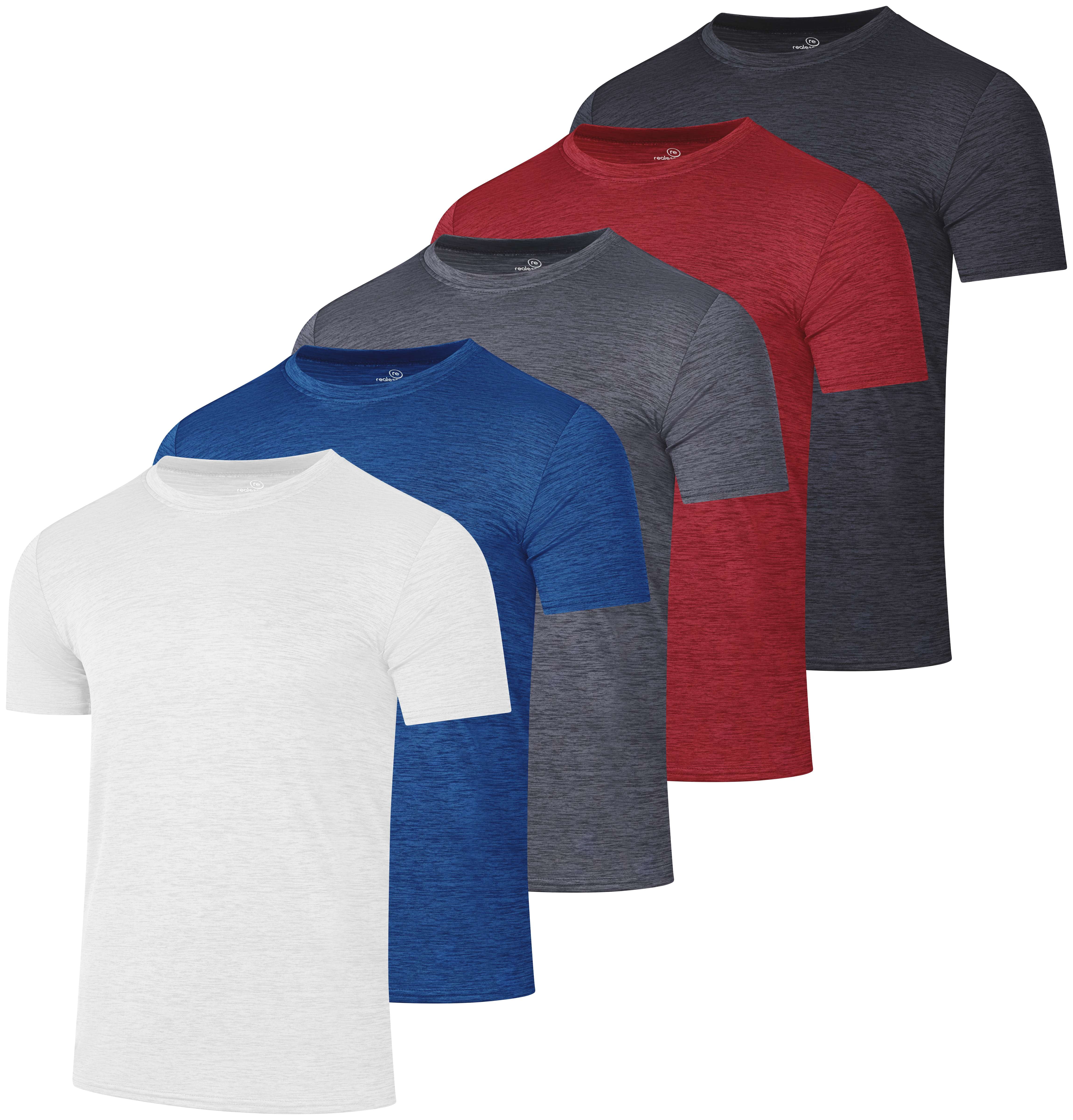 Real Essentials 5 Pack: Men’s Short Sleeve Dry Fit Active Crew Neck T Shirt - Athletic Running Gym Workout Tee Tops