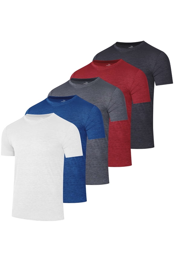 5 Pack: Men’s Short Sleeve Dry Fit Active Crew Neck T Shirt - Athletic Running Gym Workout Tee Tops