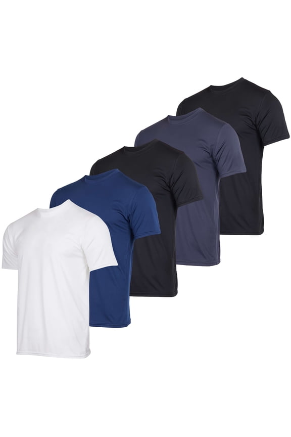 5 Pack: Men’s Short Sleeve Dry Fit Active Crew Neck T Shirt - Athletic Running Gym Workout Tee Tops