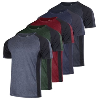 Real Essentials 5 Pack: Men's Dry-Fit Short Sleeve Crew Neck T Shirts Fitness Running Gym Workout Cool Exercise Athletic Tee