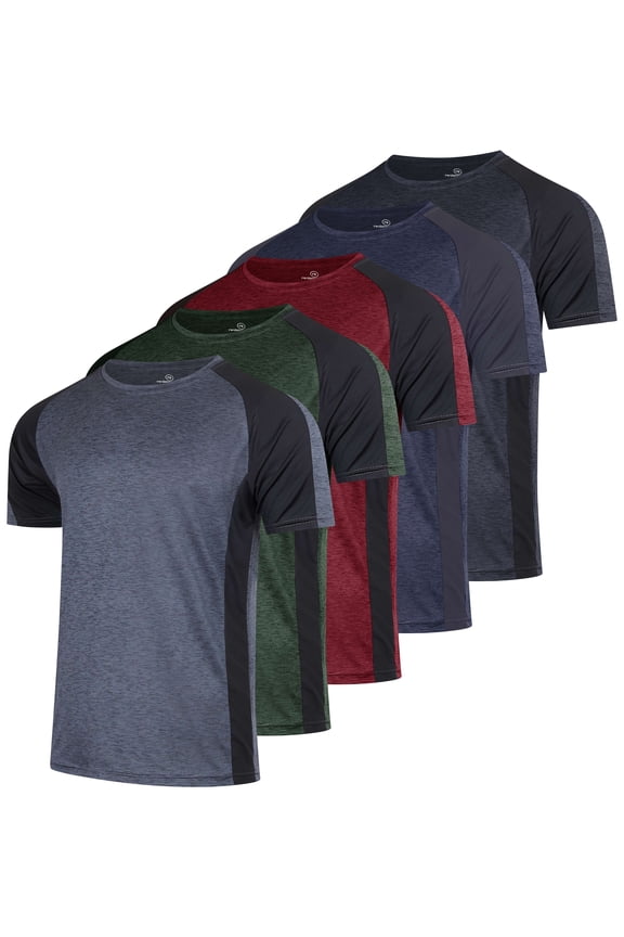 5 Pack: Men's Dry-Fit Short Sleeve Crew Neck T Shirts Fitness Running Gym Workout Cool Exercise Athletic Tee