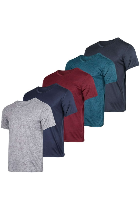 5 Pack: Men’s V-Neck Dry-Fit Moisture Wicking Active Athletic Tech Performance T-Shirt