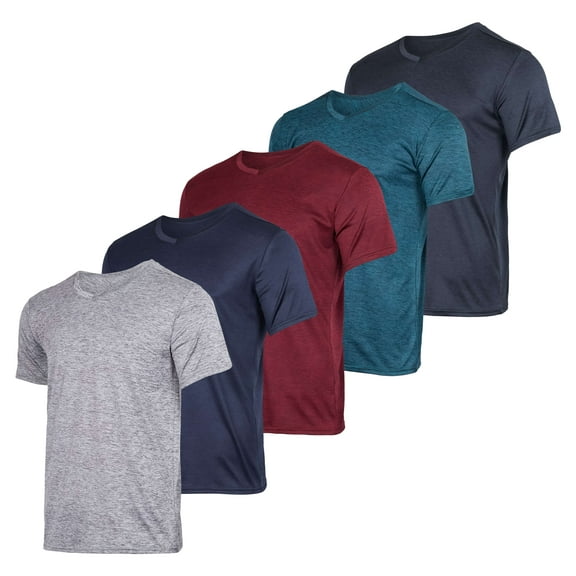 Real Essentials 5 Pack: Men’s V-Neck Dry-Fit Moisture Wicking Active Athletic Tech Performance T-Shirt
