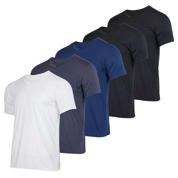 Real Essentials 5 Pack: Men’s V-Neck Dry-Fit Moisture Wicking Active Athletic Tech Performance T-Shirt