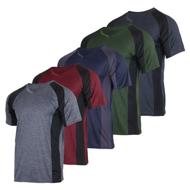 Real Essentials 5 Pack: Men’s V-Neck Dry-Fit Moisture Wicking Active Athletic Tech Performance T-Shirt