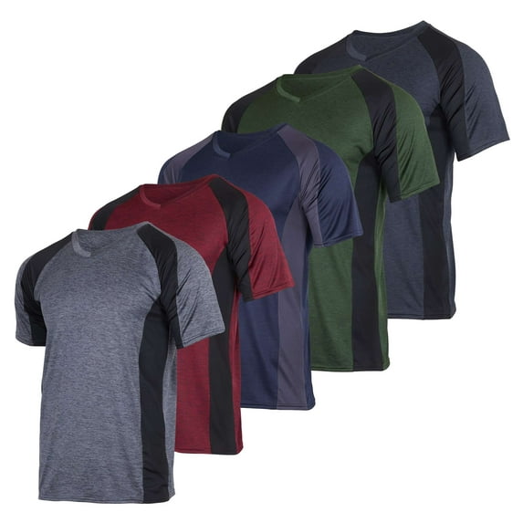 Real Essentials 5 Pack: Men’s V-Neck Dry-Fit Moisture Wicking Active Athletic Tech Performance T-Shirt