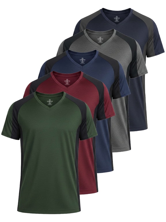 5 Pack Men's Dry Fit V Neck Workout T Shirts Athletic Gym Fitness Tees