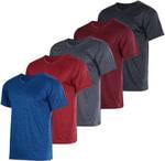 Real Essentials 5 Pack: Mens V-Neck Dry-Fit Moisture Wicking Active Athletic Tech Performance T-Shirt