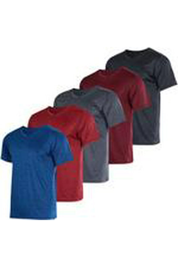 5 Pack: Mens V-Neck Dry-Fit Moisture Wicking Active Athletic Tech Performance T-Shirt