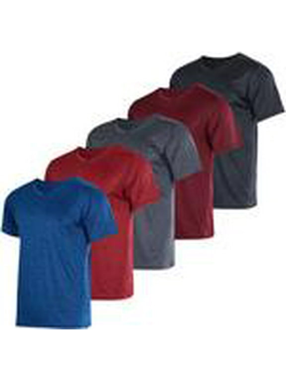 5 Pack: Mens V-Neck Dry-Fit Moisture Wicking Active Athletic Tech Performance T-Shirt