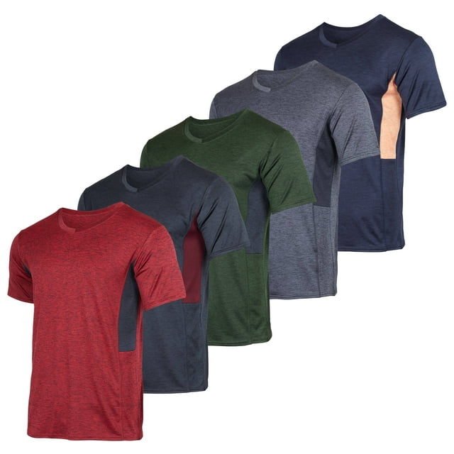 Real Essentials 5 Pack: Men’s V-Neck Dry-Fit Moisture Wicking Active ...