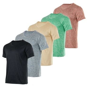 Real Essentials 5 Pack: Men’s V-Neck Dry-Fit Moisture Wicking Active Athletic Tech Performance T-Shirt