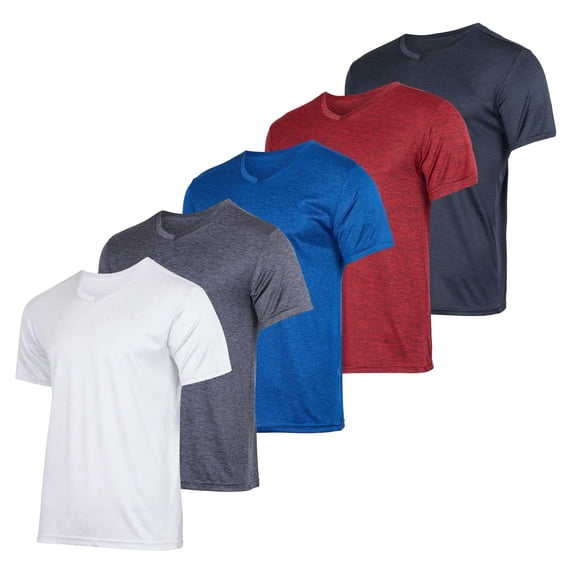 Real Essentials 5 Pack: Men’s V-Neck Dry-Fit Moisture Wicking Active Athletic Tech Performance T-Shirt