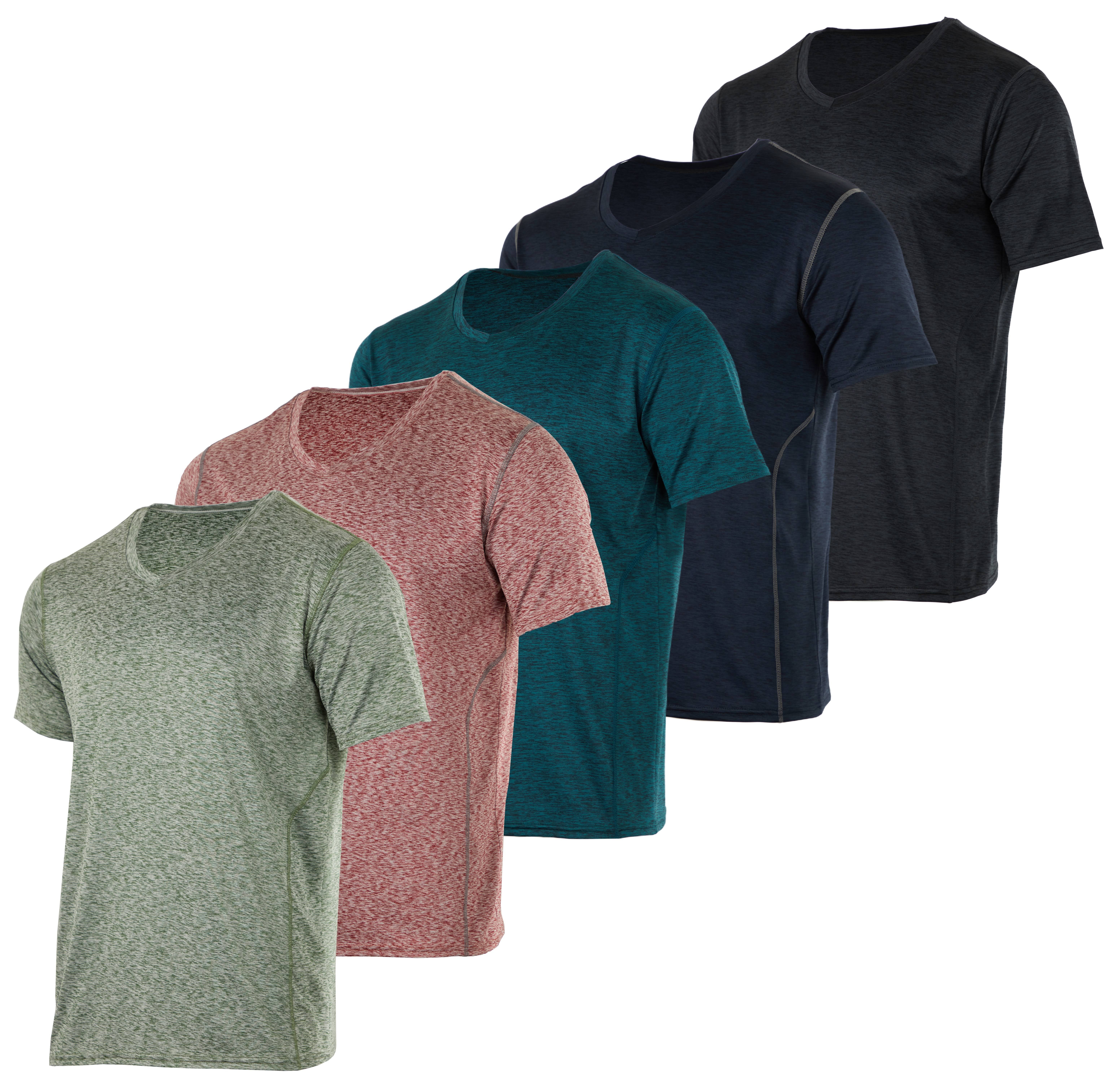 Real Essentials 5 Pack: Men\'s V-Neck Dry-Fit Moisture Wicking Active  Athletic Tech Performance T-Shirt