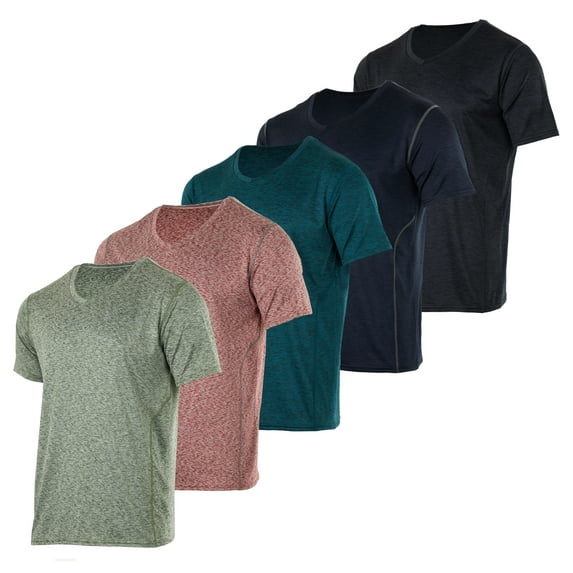 Real Essentials 5 Pack: Men’s V-Neck Dry-Fit Moisture Wicking Active Athletic Tech Performance T-Shirt