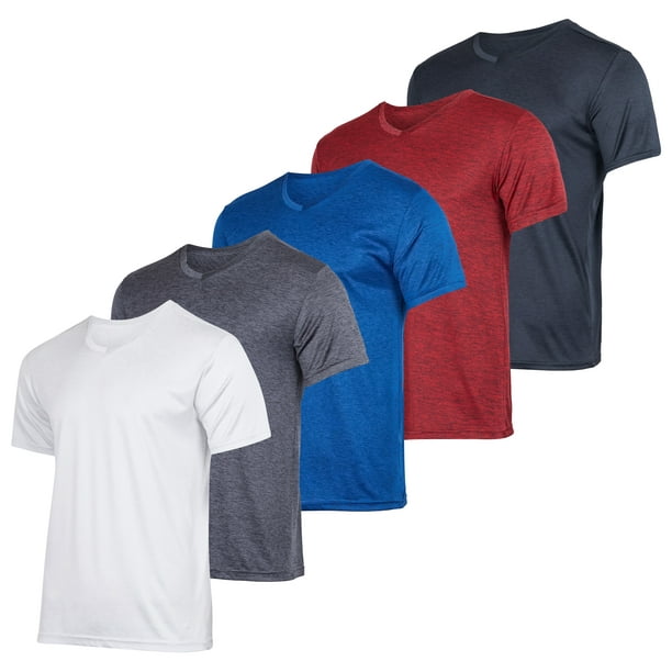 Real Essentials 5 Pack: Men’s V-Neck Dry-Fit Moisture Wicking Active ...