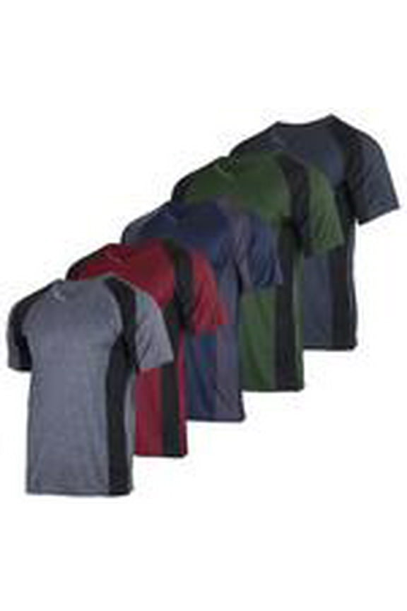 5 Pack: Men’s V-Neck Dry-Fit Moisture Wicking Active Athletic Tech Performance T-Shirt