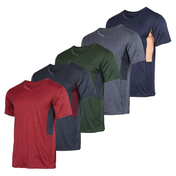 Real Essentials 5 Pack: Men’s V-Neck Dry-Fit Moisture Wicking Active Athletic Tech Performance T-Shirt