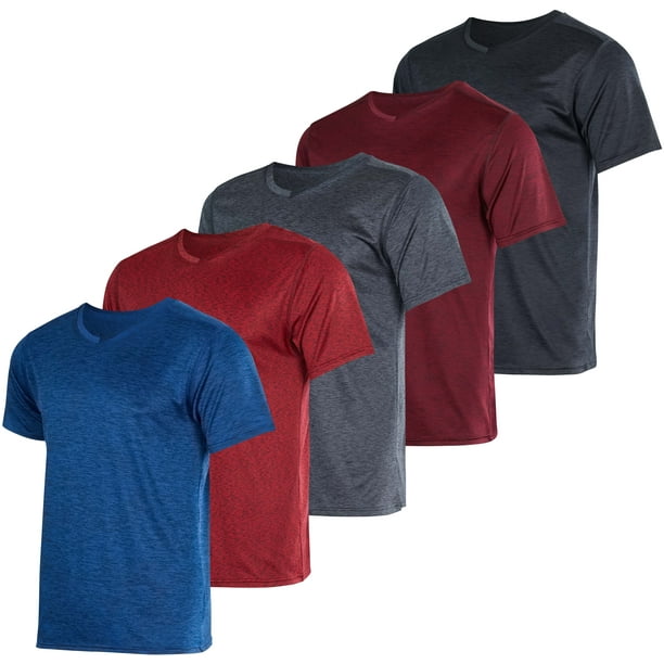 Real Essentials 5 Pack: Men’s V-Neck Dry-Fit Moisture Wicking Active ...
