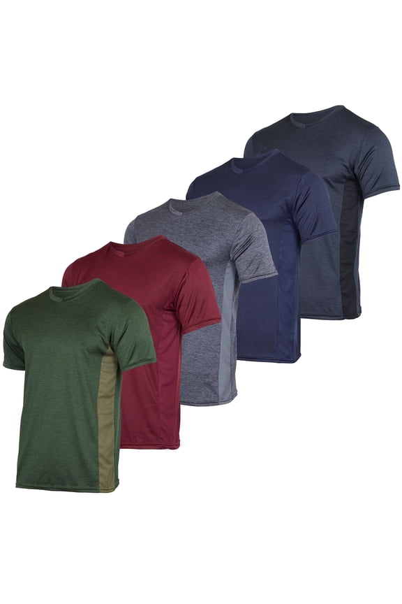 5 Pack: Men’s V-Neck Dry-Fit Moisture Wicking Active Athletic Tech Performance T-Shirt