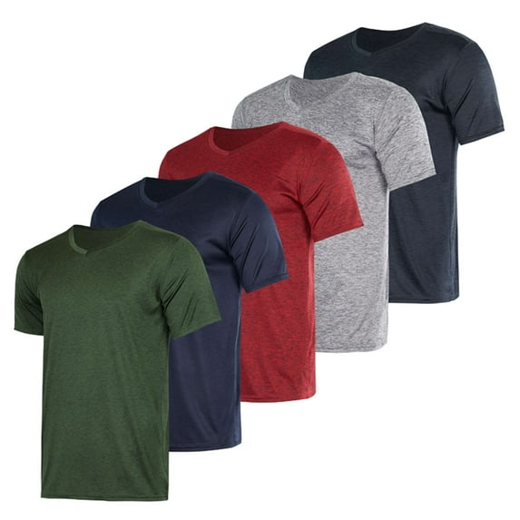 Real Essentials 5 Pack: Men’s V-Neck Dry-Fit Moisture Wicking Active Athletic Tech Performance T-Shirt