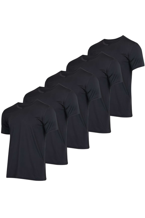 5 Pack: Mens V-Neck Dry-Fit Moisture Wicking Active Athletic Tech Performance T-Shirt