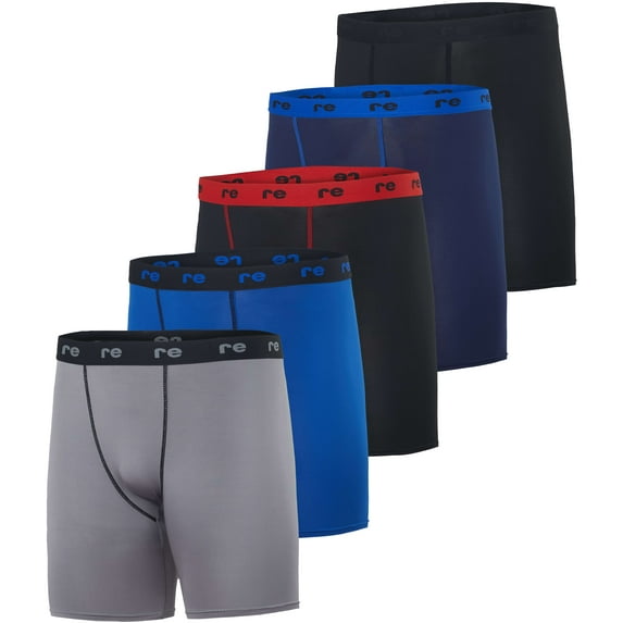 Real Essentials 5 Pack: Mens Compression Shorts - Quick Dry Performance Active Underwear (Available in Big & Tall)