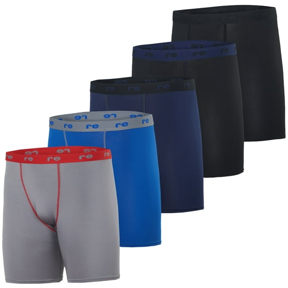 Real Essentials 5 Pack: Mens Compression Shorts - Quick Dry Performance Active Underwear (Available in Big & Tall)
