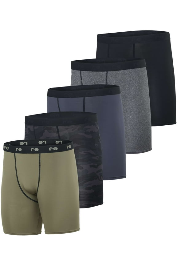 5 Pack: Mens Compression Shorts - Quick Dry Performance Active Underwear (Available in Big & Tall)