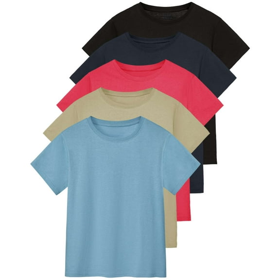 Real Essentials 5 Pack: Women’s 100% Cotton Oversized Short Sleeve T-Shirts Fashion Trendy Tees (Available in Plus Size)