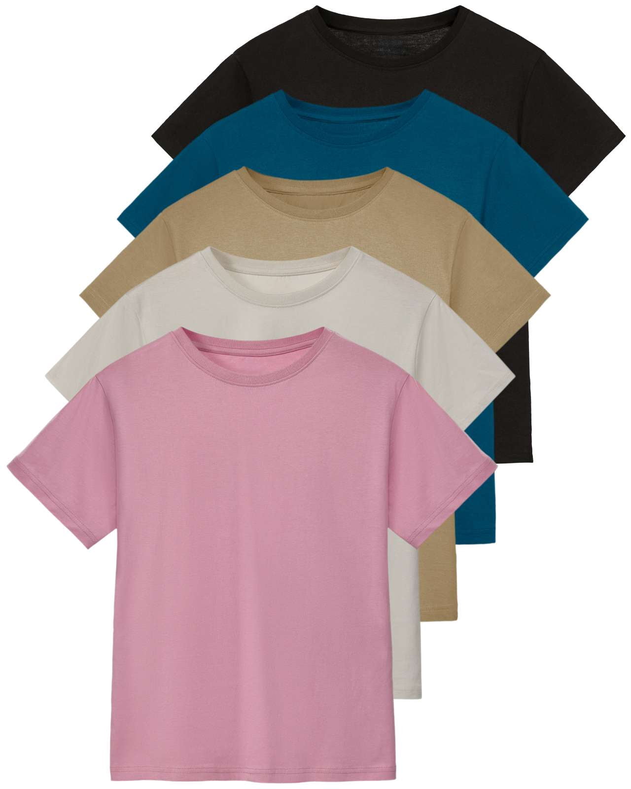 Real Essentials 5 Pack: Women’s 100% Cotton Oversized Short Sleeve T-Shirts Fashion Trendy Tees (Available in Plus Size)