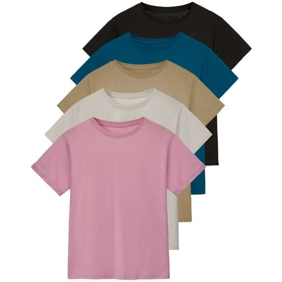 Real Essentials 5 Pack: Women’s 100% Cotton Oversized Short Sleeve T-Shirts Fashion Trendy Tees (Available in Plus Size)
