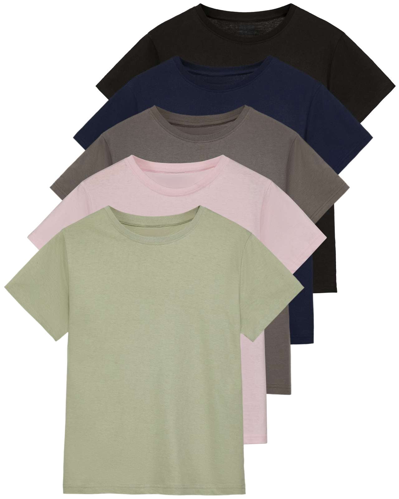 Real Essentials 5 Pack: Women’s 100% Cotton Oversized Short Sleeve T-Shirts Fashion Trendy Tees (Available in Plus Size)