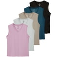 thumbnail image 1 of Real Essentials 5 Pack: Women's 100% Cotton V-Neck Sleeveless Tank Top Basic Ladies Casual Shirts (Available In Plus Size), 1 of 5