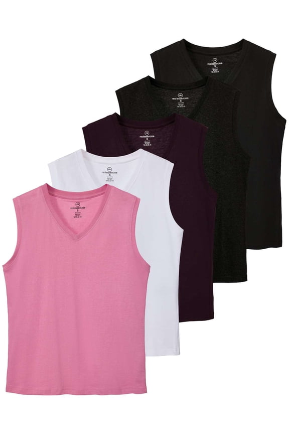 5 Pack: Women's 100% Cotton V-Neck Sleeveless Tank Top Basic Ladies Casual Shirts (Available In Plus Size)