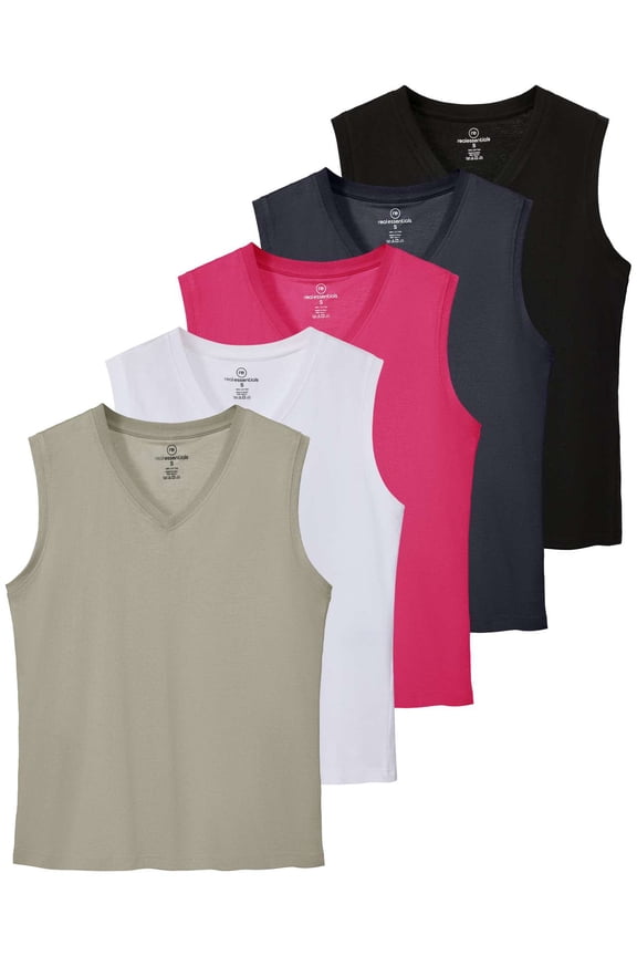 5 Pack: Women's 100% Cotton V-Neck Sleeveless Tank Top Basic Ladies Casual Shirts (Available In Plus Size)