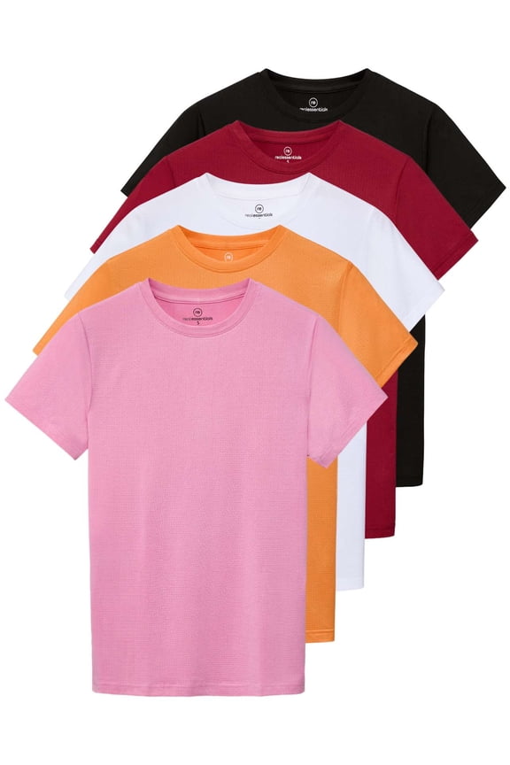 5 Pack: Women's Breeze Tech Short Sleeve T-Shirts Athletic Tops Gym Workout Yoga Tennis Activewear (Plus)