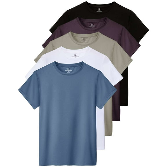 Real Essentials 5 Pack: Women's Breeze Tech Short Sleeve T-Shirts Athletic Tops Gym Workout Yoga Tennis Activewear (Plus)