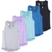 Real Essentials 5 Pack: Women's Crossback Keyhole Open Back Workout Tank Top Dry-Fit Sleeveless Yoga Gym (Available In Plus)