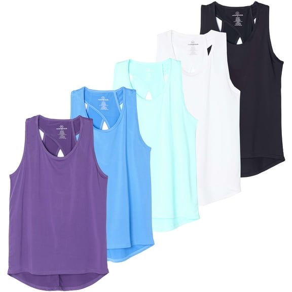 Real Essentials 5 Pack: Women's Crossback Keyhole Open Back Workout Tank Top Dry-Fit Sleeveless Yoga Gym (Available In Plus)