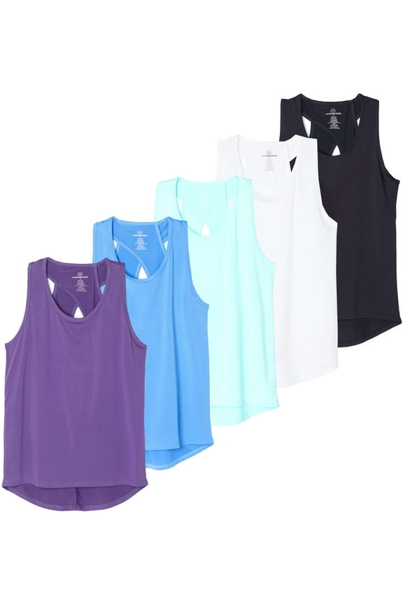 5 Pack: Women's Crossback Keyhole Open Back Workout Tank Top Dry-Fit Sleeveless Yoga Gym (Available In Plus)